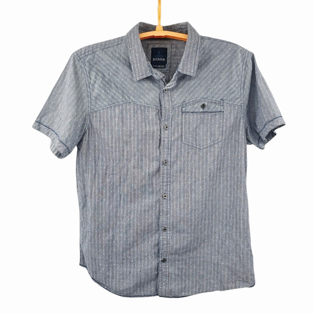 PrAna‎ Shirt Mens XL Organic Cotton Patterned Short Sleeve Button Up Casual